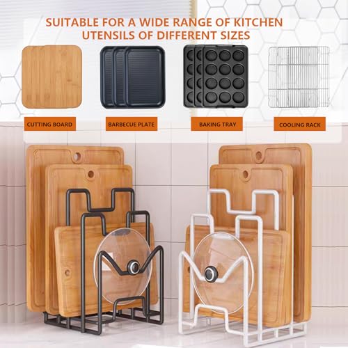 Multifunctional Cutting Board Organizer, Cutting Board Holder Rack Baking Cookie Pan Sheets Cooling Racks Storage Stand for Kitchen Cabinet -Divided Holder with 4 Slots (2PS Black) (1White+1Black) - color: 1White+1Black
