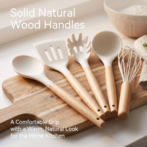 Silicone Kitchen Utensils Set, Food-grade Cooking Utensils, BPA-Free - color: Cream White
