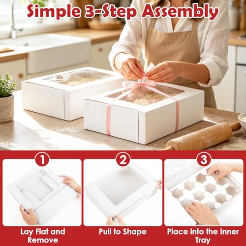 40 PCS Cupcake Boxes 12 Count Bakery Boxes with Window and Inserts