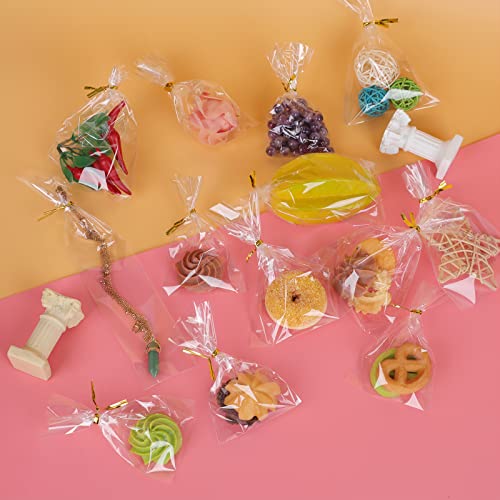 NEOACT 650 PCS Clear Flat Cellophane Treat Bags, 3x5,4x6,9.84x2 Cellophane Bags with Ties, Clear Gift Bags for Party Favors, Pretzel Rods, Bakery, Cookies, Candies, Dessert - size: 650 Count (3"x5", 4"x6", 9.84"x2")