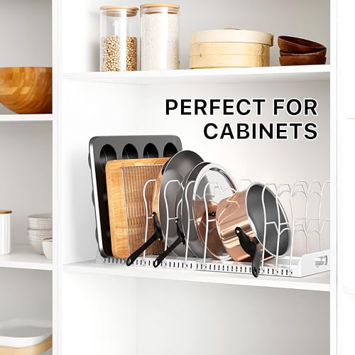 Simple Houseware Expandable Pan Rack 10 Adjustable Compartments, White - color: White, size: 10 Compartments