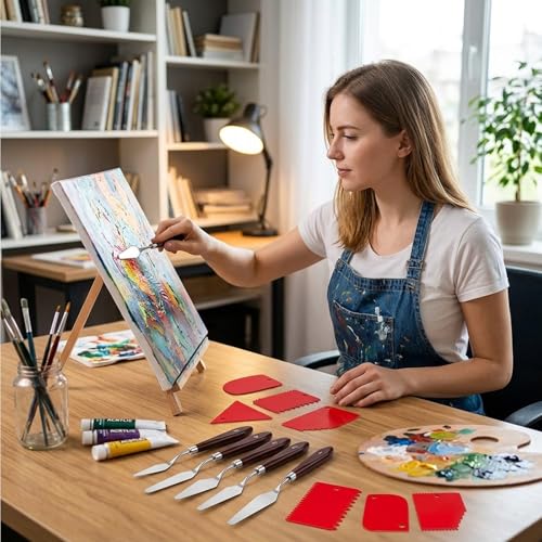 11Pcs Pallet Knife Set, Professional Palette Knives for Acrylic Paint, Stainless Steel Paint Spatula With 6 Plastic Scrapers Paint Tool for Oil, Canvas, Acrylic Painting and Cake