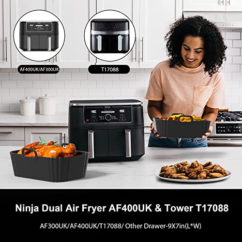 Silicone Air Fryer Liners 2 Pack for Ninja 8-10 QT Dual Air Fryers - color: Black, size: 8-10QT
