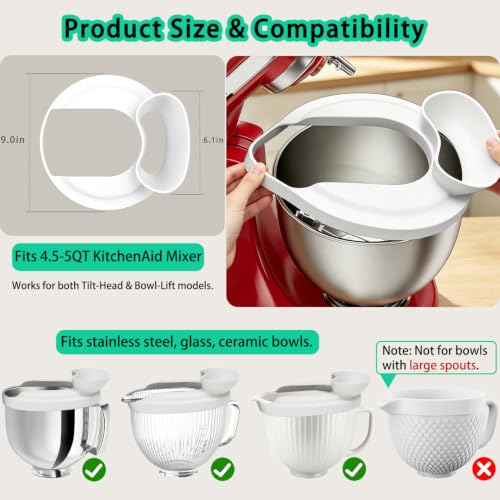 Silicone Flour Funnel with Pouring Shield for KitchenAid 4.5-5QT Mixer - color: Red
