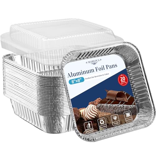 8x8 Aluminum Foil Pans with Clear Lids 20 Pack - Cake Baking Pans