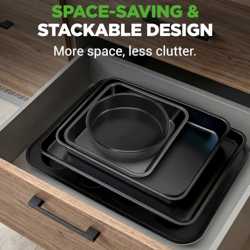 NutriChef 6-Piece Nonstick Baking Pans - Carbon Steel Non toxic Bakeware set with Cookie Sheets, Muffin, Loaf, Round & Square Pan - Restaurant Quality Baking Tray, Easy Clean, Dishwasher & Oven Safe - color: Obsidian Blue