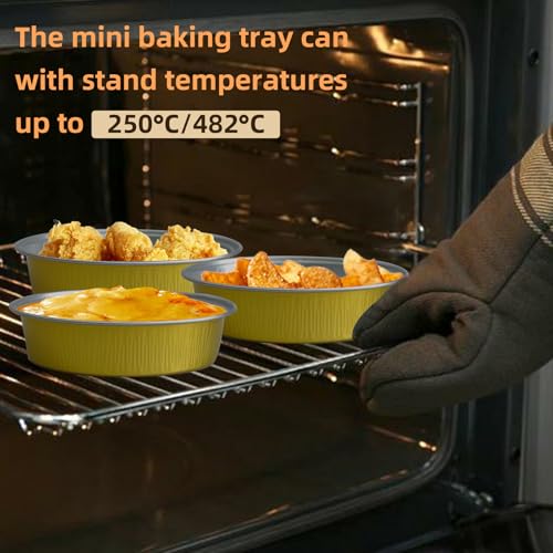 Mini Cake Pans With Lids And Spoons, Baking Tins For Round Small Desserts 7 Oz Aluminum Foil Baking Pans Disposable Ramekins Individual Cake Containers Holders For Tart Quiche Flan (50, Gold) - color: Gold