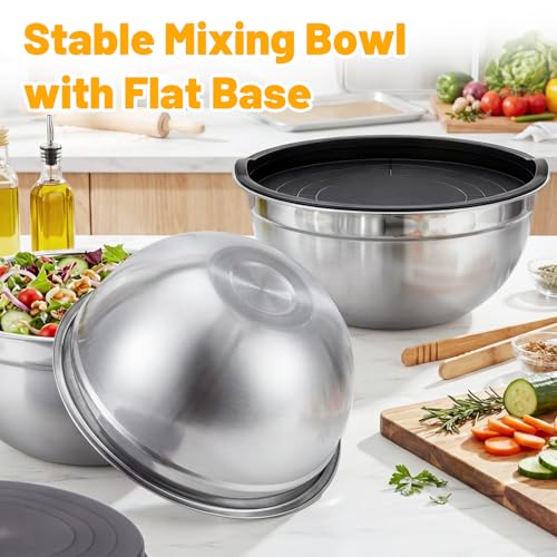 Beasea Mixing Bowls with Lids Set of 5, 4 QT Metal Stainless Steel Nesting Mixing Bowls with Lids, for Baking, Dough Bread Prepping, Salad, Food Serving and Kitchen Storing - size: 4 QT