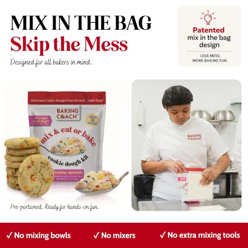 Baking Coach 2 Pack Mix & Eat or Bake Cookies - Edible Cookie Dough Mix Kit - color: 3 Pack Double Chocolate Sprinkles