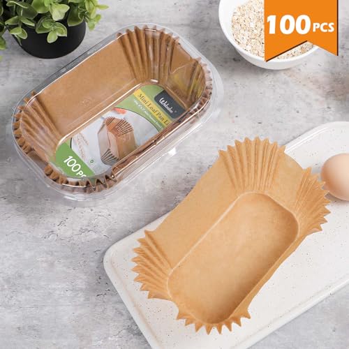 Webake 100Pcs Unbleached Parchment Paper Mini Loaf Pan Liners for 6x3 Small Banana Bread Pan, Ready-to-Use, Non Toxic Baking Papers - color: Brown 6 x 3