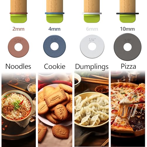 Rolling Pin with 4 Thickness Rings,Wood Stand &Pastry Mat For Baking Dough - color: Rolling Pin+Mat+Stand