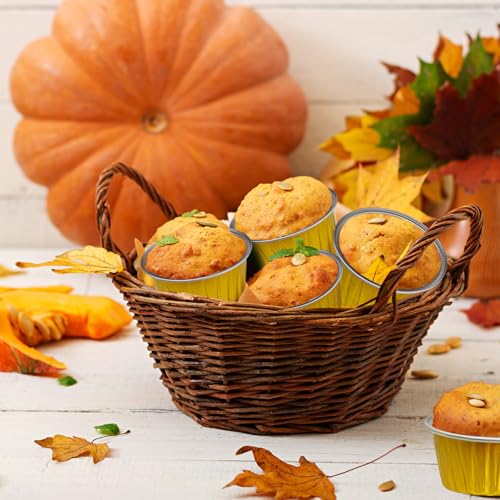 Graduation Party 50Pcs Mini Aluminum Foil Cupcake,5oz Baking Cups with Lids - color: Gold