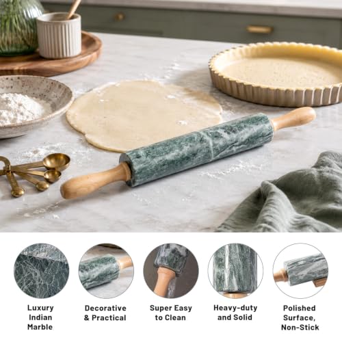 Natural Green Marble Rolling Pin, Non-Stick Polished Dough Roller, Pasta, Dumpling, Fondant, Pie Crust, Bread, Pizza Dough, Kitchen Baking Pastry Tools - color: Natural Green Marble with Pastry Mat