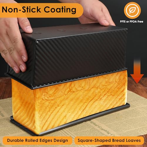 2.2lb Pullman Loaf Pan with Lid, 13inch SP-031 Bread Pan with Dough Scraper Cutter, Black Covered Loaf Pan for Sandwich Bread - color: Black, size: 13inch