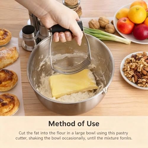1 PCS Stainless Steel Professional Dough Blender, Pastry Cutter with Heavy Duty Stainless Steel Blades for Butter Biscuit Baking Kneading Dough, Black