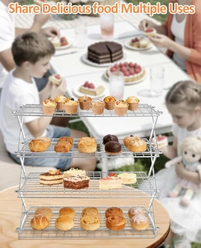 4 Tier Collapsible Cooling Rack, 2/3/4-Tier Upgraded,Adjustable ＆ Stackable Baking Rack, 5 Modes Cooling Racks for Cooking and Baking, Roasting ＆ Grilling Gifts for Picnic Party - color: B4-white