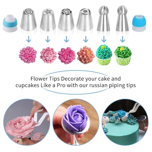 Cake Decorating Supplies Kit,310 PCS Baking Supplies Set with Icing Piping Tips & Russian Nozzles with Pattern Chart,Piping Bags,Mother’s Day Gift - size: 511 PCS