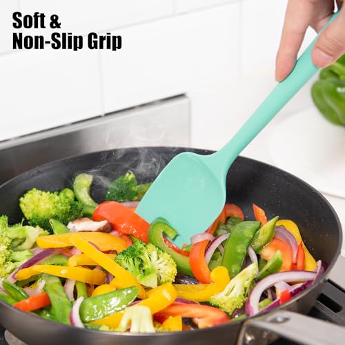 Doosu 600°F Heat Resistant Silicone Spatula Scrapers (Set of 4, Aqua Sky) - color: Aqua Sky, size: Set of 4