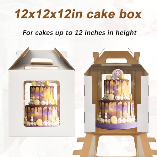 12x12x12 Inch Tall Cake Boxes with windows,10in 12in Tall Cake Carrier, Layer Cake Box,Large Tiered Cake Box,Durable White Bakery Box,Large cake box(3pack) - color: white-12in-3P