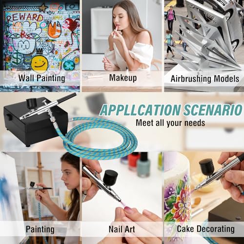 Airbrush Kit with Compressor, Includes 3 Nozzles and Cleaning Kit
