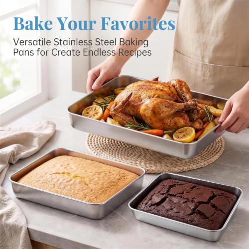 TeamFar Lasagna Pan, 9.3" x7" x1.9" Stainless Steel Rectangular Cake Pan - color: Silver, size: 9 Inch