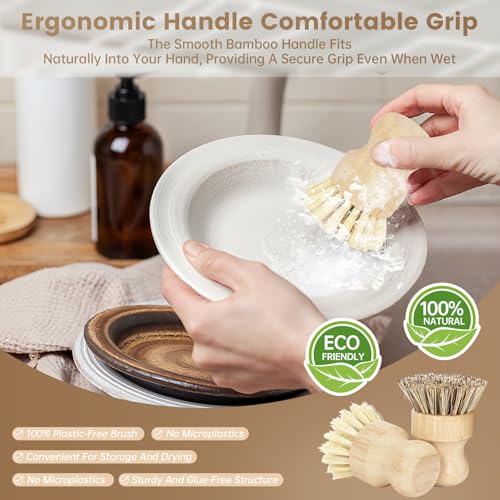 DEBETOOL Bamboo Dish Brush, 2-Pack