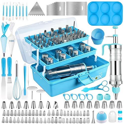 Cake Decorating Kit,209 PCS Dessert Decorating Syringe Set with Stainless Steel Frosting Piping Kit,Baking Supplies with Storage Case,Piping Bags and Tips Set,Chocolate Moulds for Beginners & Pros