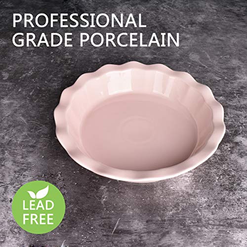Bosmarlin Ceramic Pie Pan, 9 Inches Pie Dish, 50 oz, Pie Plate for Baking, Microwave, Oven Safe and Dishwasher safe (Pink, 9 inches)