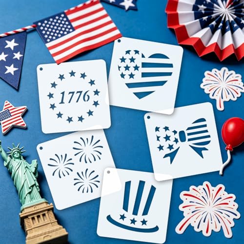 72 PCS 3x3 Inch Independence Day Stencils for Painting - Reusable USA Flag Patriotic Painting Templates, Red White and Blue Party Supplies for 4th of July Memorial Day Painting Stencil - color: 72 PCS Independence Day