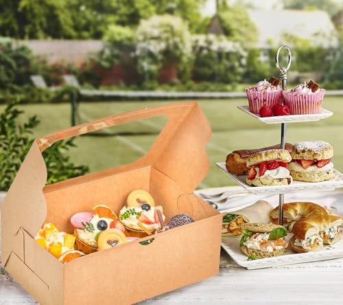 UnicoPak 20 Pack Brown Cupcake Boxes with Handle Tray - 4" Tall Large Muffin Boxes for 6 Cupcakes - Professional Food-Grade Cardboard Window Boxes for High Frosting, Toppers & Jumbo Treats - color: 20 pack brown
