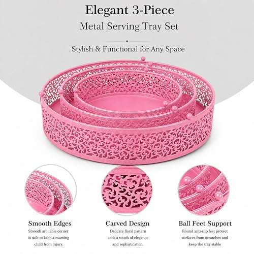 3Pcs Metal Food Risers, Buffet Table Display Stand - color: Pink, size: 3P-Round(8IN to 12 IN)