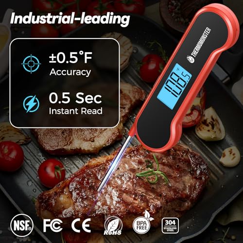 0.5 Sec Instant Read Meat Thermometer Digital for Cooking, Red - color: Red