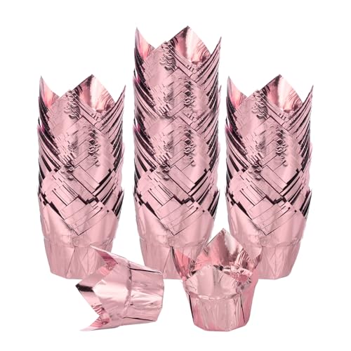 uxcell 100 Pcs Tulip Cupcake Liners, Muffins Liners Aluminum Foil Cupcake Wrappers Baking Cups Muffins Liners for Wedding Birthday Party Supplies, Rose Gold - color: Rose Gold