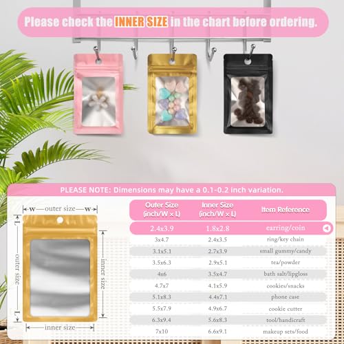 FUNFERY 100 Pack Mylar Resealable Bags, Gold Foil Packaging Bags - color: Gold, size: 2.4 x 3.9 inch
