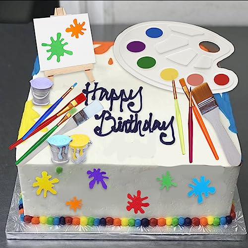 26 Pcs Art Cake Topper Paint Cake Decorations Painting Cake Toppers include Paint Pen Brush Painting Bucket Palette for Kids Birthday Baby Shower Art Themed Party Cake Decoration Supplies - style: Painting Cake Toppers