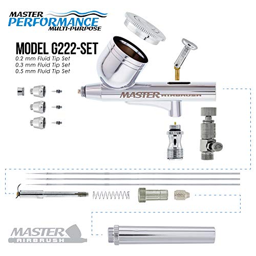 Master Airbrush Cool Runner II Pro Set G222 Gravity Airbrush Kit with 3 Tip