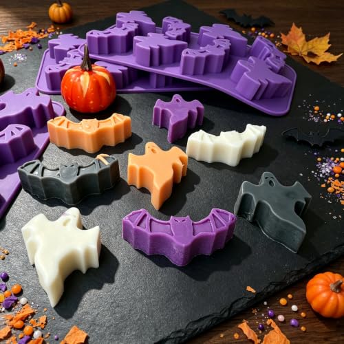 3Pcs Halloween Silicone Mold Ghost Bat Shapes Chocolate Candy Molds - color: Purple