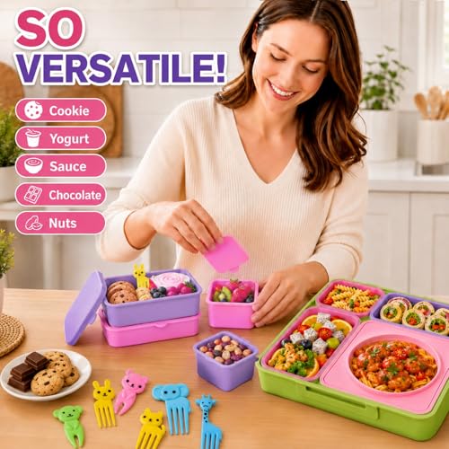 XANGNIER 4 Pack Silicone Lunch Containers Compatible with OmieBox (2nd Gen), Leak-Proof Bento Box Accessories with 20 Food Picks - color: Multicolor-24pcs