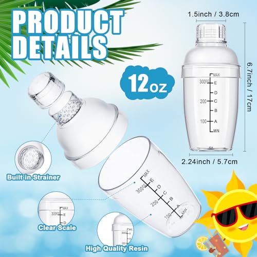 Lallisa 4 Pcs Plastic Cocktail Shaker Hand Drink Mixer Bubble Tea Shaker with Scales and Strainer Top Clear Cup with Measurements Mixing Tool for Tea Coffee Milk(350 Cc/ 12 oz) - size: 350 cc / 12 oz