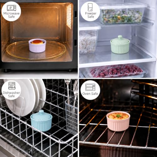 Small Ramekins with Lids, 5.5 Oz Full Capacity Ceramic Souffle Bowls, 5 Pcs - color: All Color