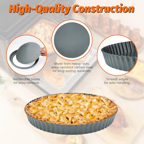 2 Pack Tart Pan 9 Inch with Removable Bottom, Non-Stick Carbon Steel Pie Pan, Quiche Baking Dish Mold for Cake Cookie, 9 Inch - color: 9 Inch