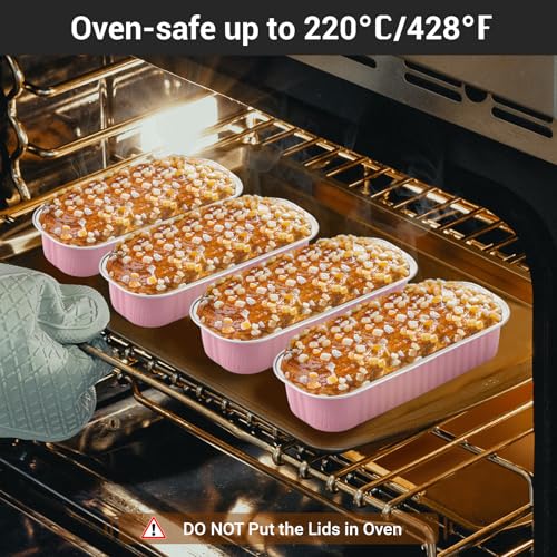 EUSOAR Dessert Cups with Lids, 100pcs 6.8oz 6.5"x2.5"x1.2" Pink Aluminum Foil Baking Cups Mini Loaf Pan Tin, Disposable Ramekins Containers Cheesecake Creme Brulee for Party Shower Wedding Gathering - color: Pink, size: 100pcs