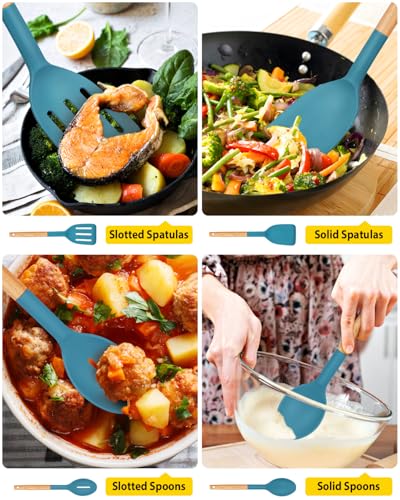 BUNDLEPRO Silicone Cooking Utensils Set, 4 Pcs Spatula and Spoon Set, Blue - color: Blue