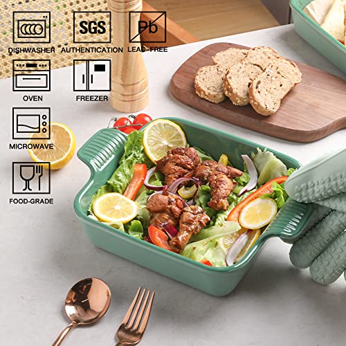 Sweejar Ceramic Baking Dish, 9 x 9 Cake Baking Pan for Brownie, Porcelain Square Bakeware with Double Handle for Casserole, Lasagna, Family Dinner (Light Green) - color: Light Green, size: Square 9IN