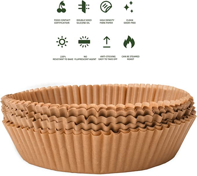 Air Fryer Liners Round, 100PCS for 2 to 5 Qt Air Fryer Disposable Paper Liner, 6.3 inch Unbleached Non-stick Oil-proof Parchment Paper - size: Round 6.3 IN