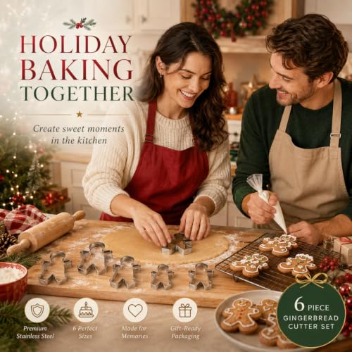 6-Piece Christmas Gingerbread Cookie Cutters, Man & Woman, 3 Sizes - style: style5