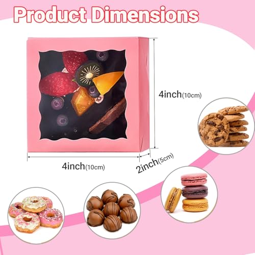 80Pack 4x4x2 Inches Bakery Boxes w/Window Party Wedding Favor - color: Pink