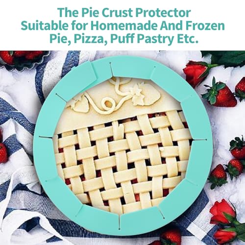 Heavy Duty Silicone Pie Crust Shield Edge Protector Fit 8-10.5 Inch Pie Pan - color: Cyan