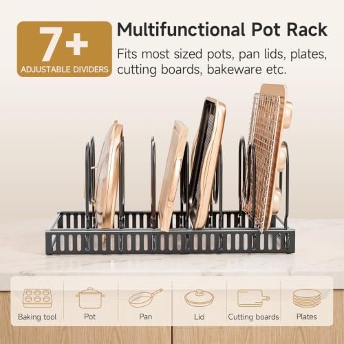 MUDEELA Pot Lid Organizer for Cabinet, Adjustable Baking Pan Rack 7 Slots - size: 7 Dividers
