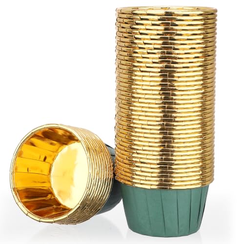 EUSOAR Green Cupcake Liners, 50pcs 3.5oz Aluminum Foil Baking Cupcake Cups - color: Dark Green/Gold, size: 50pcs